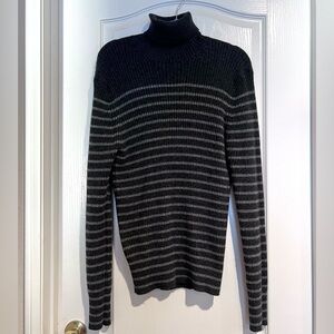 Vince Cashmere Sweater Black and Gray Striped Turtleneck Size Large